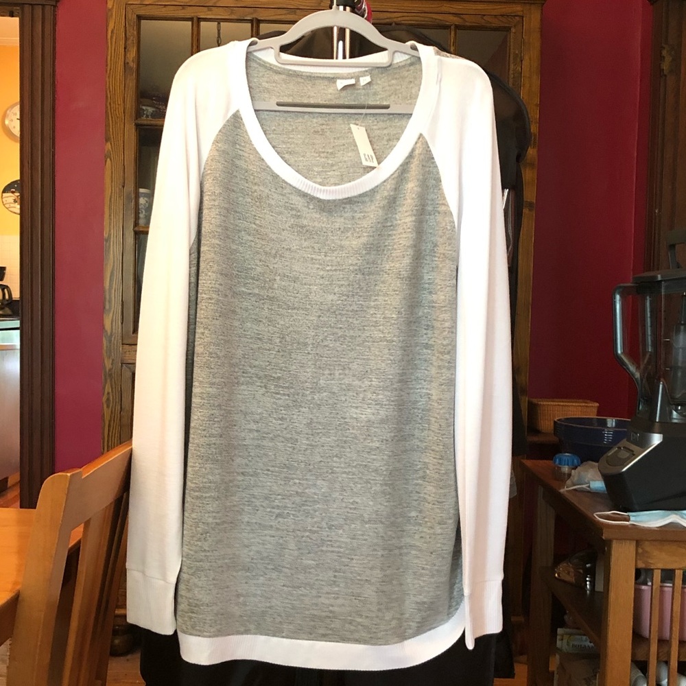Gap boatneck tunic sweater gray and white XXL